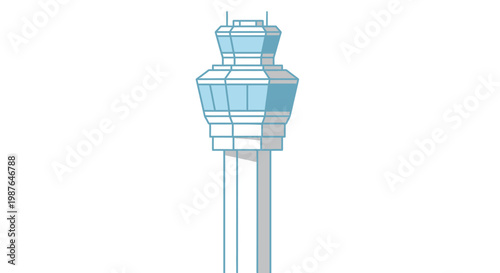 Minimalist Airport Air Traffic Control Tower Vector Illustration Isolated on White Background