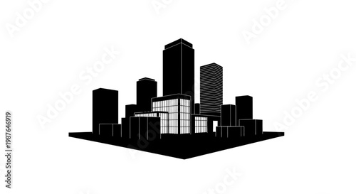 Black and White Modern Cityscape Skyscrapers Vector Illustration