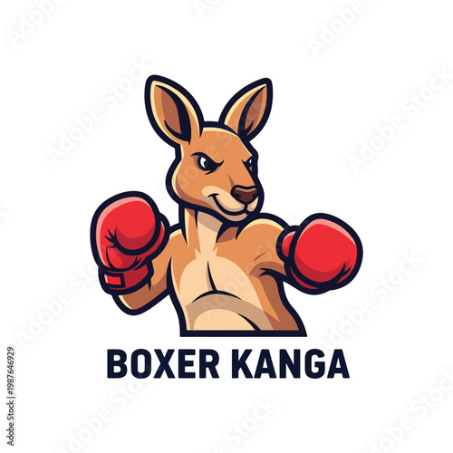 Cartoon mascot logo featuring a muscular kangaroo boxer in red gloves.