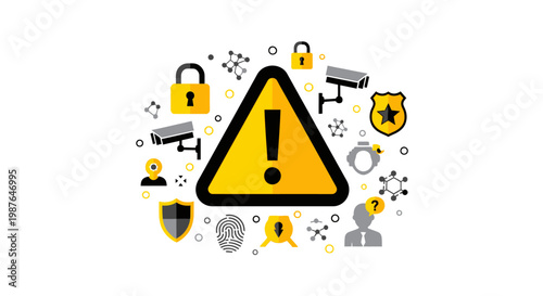 Warning signs and security icons alert.