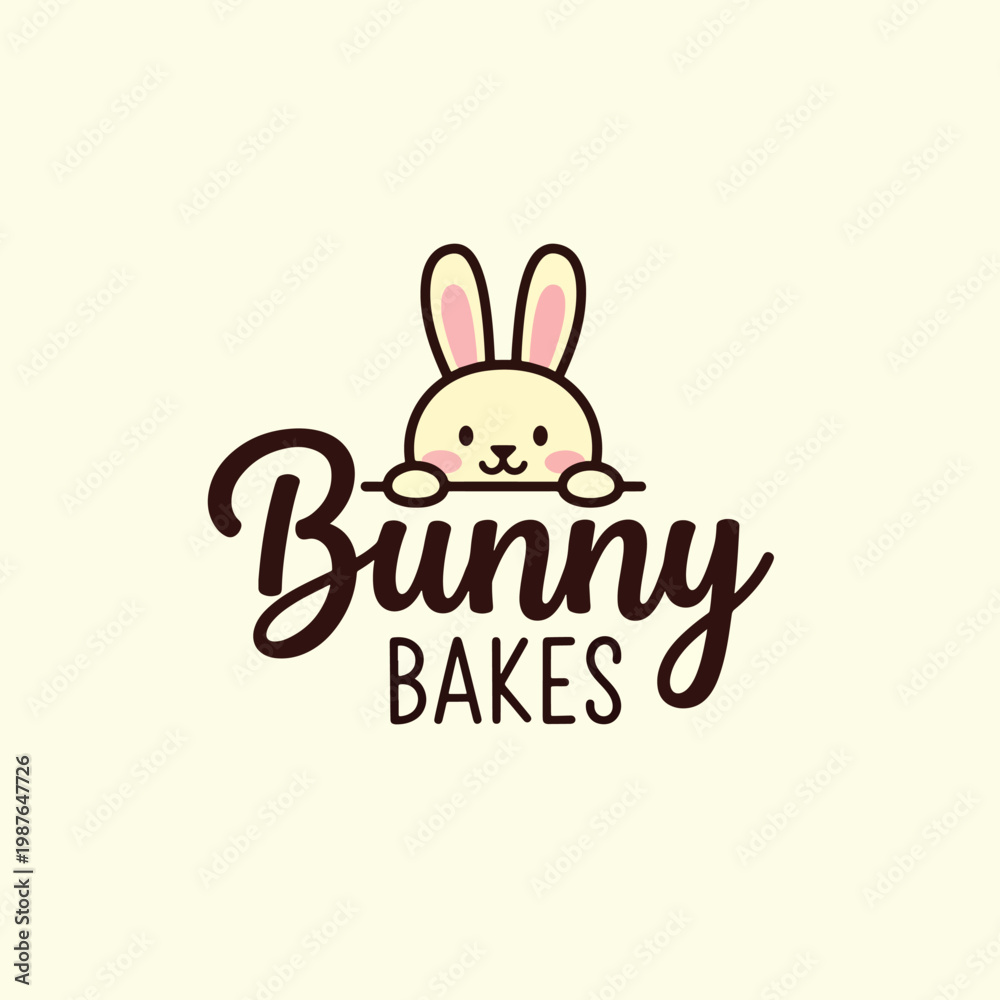 Fototapeta premium Cute Bunny Bakes Logo Design Featuring Adorable Rabbit Character.