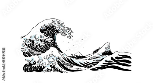 Great Wave Vector Illustration in Japanese Woodblock Art Style