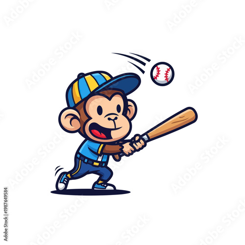 Cartoon Monkey Playing Baseball