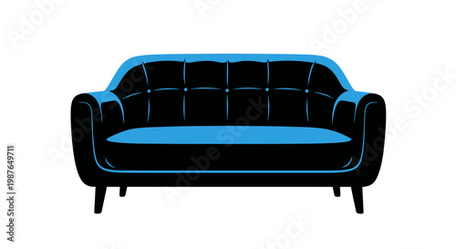 Modern Vector Illustration of a Black and Blue Sofa