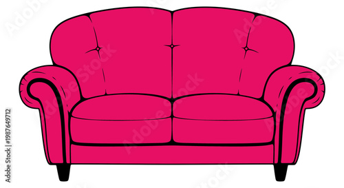 Bright Pink Vector Sofa Illustration on White Background