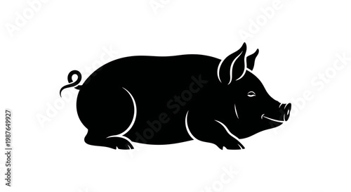 Black Pig Silhouette Vector Illustration Isolated on White