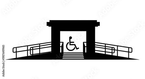Wheelchair Accessibility Ramp and Entrance Silhouette Vector