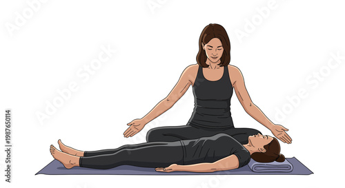 Woman Performing Reiki Energy Healing Therapy on Patient Illustration