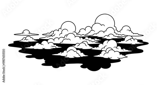 Comic book style clouds vector illustration in black and white