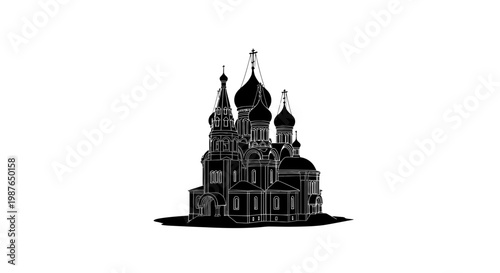 Russian Orthodox Cathedral Silhouette Vector Illustration