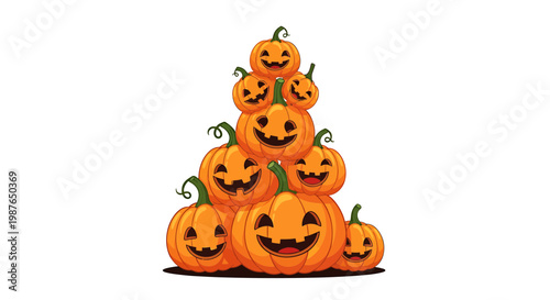 Stacked Halloween Jack-o-lantern Pumpkins in Pyramid Shape