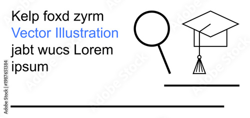 Education, research, learning tools, academic success, knowledge growth, career development. Graduation cap and magnifying glass symbol on a minimal background. Education and research