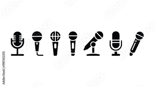 A set of modern contact and communication microphones are displayed