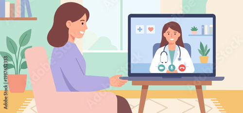 Patient engaging in a virtual medical consultation from home, utilizing telehealth technology for remote healthcare services and digital doctor appointments