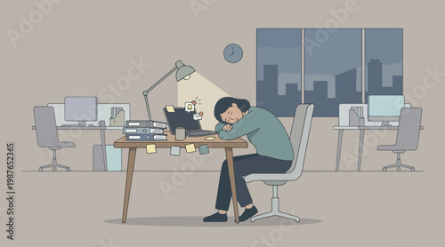 An office worker overwhelmed and stressed by workload and notifications at their desk