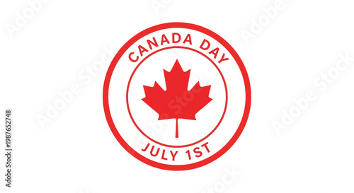 Canada Day Stamp with Maple Leaf and July 1st Text