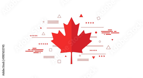 Red Maple Leaf, Canada Symbol, Geometric Abstract Background, National Icon