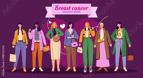Breast cancer awareness women. Vector illustration