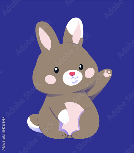 Cute waving bunny illustration. Vector illustration