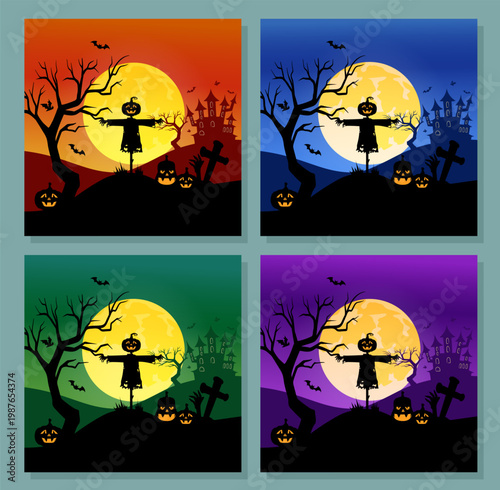 Halloween scarecrow set. Vector illustration
