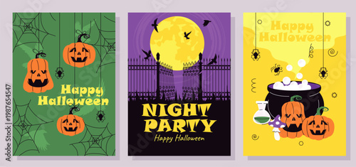 Halloween posters set. Vector illustration
