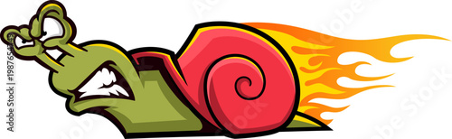 Fast Racing Snail Mascot with Fire Shell
