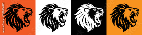 Εκτύπωση καμβά Roaring lion heads art. Vector illustration