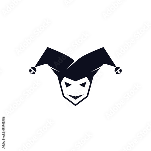 Jester Hat Silhouette Icon, Joker Face Logo, Medieval Fool Symbol, Entertainment