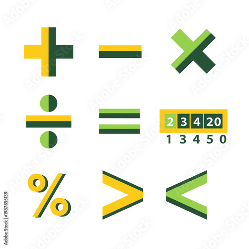 Mathematical Symbols and Numbers Icon Set - Basic Operations and Calculations