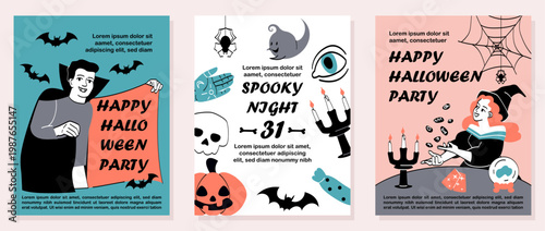 Halloween party posters. Vector illustration