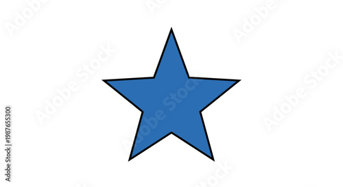 Blue Star Vector Illustration with Black Outline on White