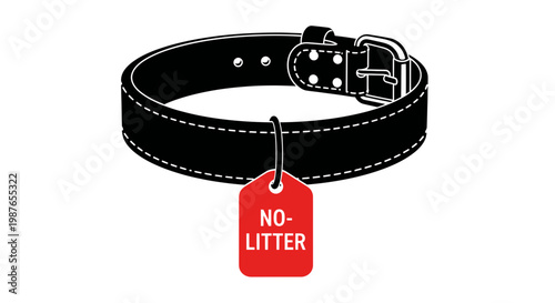 Black leather dog collar with red NO-LITTER tag vector