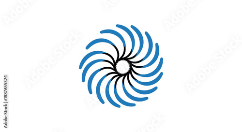 Blue and black spiral vortex vector illustration on white