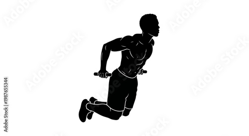 Athletic Man Performing Parallel Bar Triceps Dips Vector Silhouette