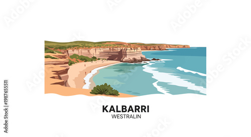 Kalbarri Western Australia coastal cliffs and beach vector illustration