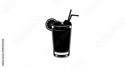 Cocktail glass with ice and lemon slice vector illustration