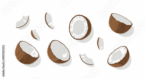 Coconut Halves and Slices Vector Illustration Collection