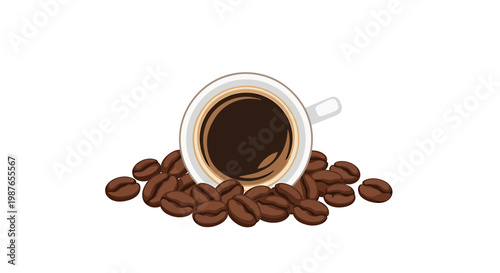 Coffee Cup and Roasted Coffee Beans Vector Illustration