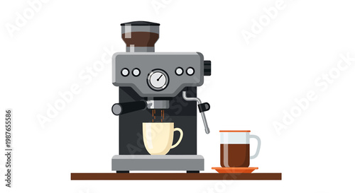 Professional Espresso Machine Brewing Coffee Vector Illustration