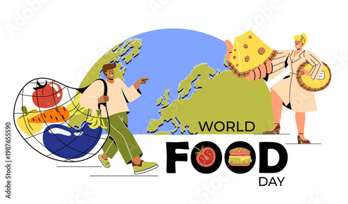 World food day concept scene. Vector illustration