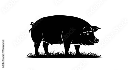 Pig Silhouette Vector Illustration on White Background