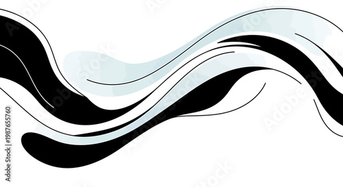 Abstract Wavy Vector Illustration with Flowing Black and Blue Lines
