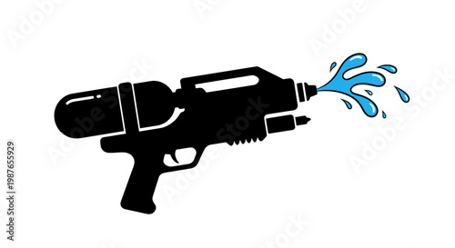 Water gun silhouette with blue water splash vector illustration