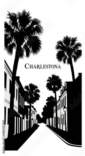 Charleston South Carolina Historic Street Silhouette Vector Art
