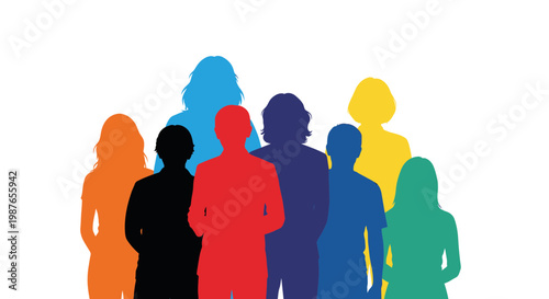 Diverse Group of People Silhouettes in Vibrant Colors Illustration