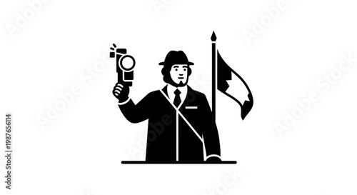 Historian Reporter Vector Icon with Camera and Flag