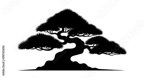 Japanese Bonsai Tree Silhouette Minimalist Zen Vector Illustration
