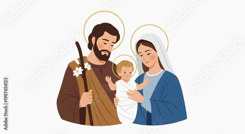 Holy Family Jesus Mary Joseph Christian Religious Illustration