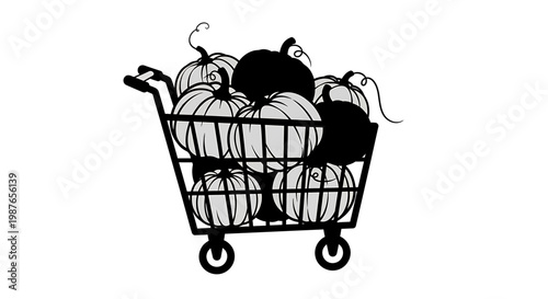 Shopping Cart Full of Pumpkins Vector Illustration