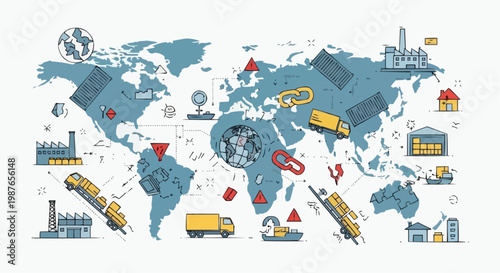 World Map Global Travel Tourism Landmarks Illustration